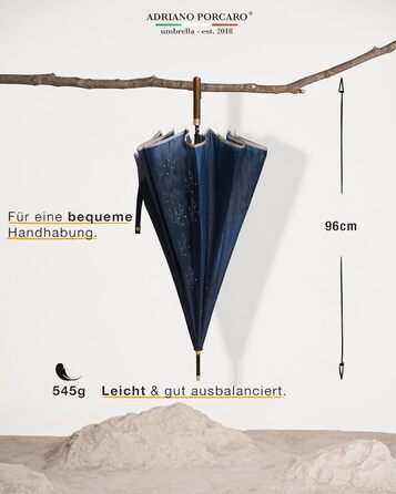 Стійкий до вітру парасолька Ø120см, великий парасолька XXL з відбиваючим краєм, 12 спиць, з чохлом - для чоловіків та жінок, оливково-зелений (блакитний)