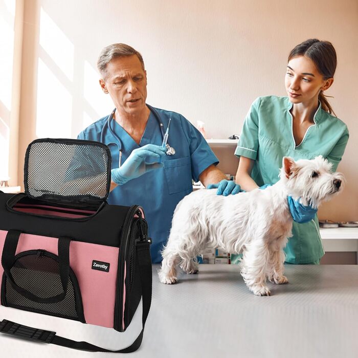 Транспортна сумка для котів та собак Zavothy, дихаюча та легка, з регульованим плечовим ременем, знімний м'який матрац (Рожевий, S)