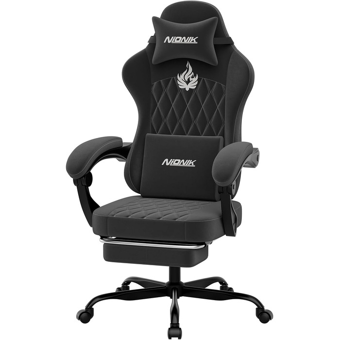 Ігрове крісло Ergonomic Gaming — ергономічний комп'ютерний стілець з регулюванням висоти та нахилу спинки для дітей, підлітків та дорослих, чорний