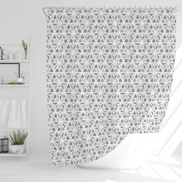 Шторка для душу 180x180 см | Шторка для ванни з антигрибковим покриттям | Сірий геометричний дизайн | Шторка для ванни/душової кабіни