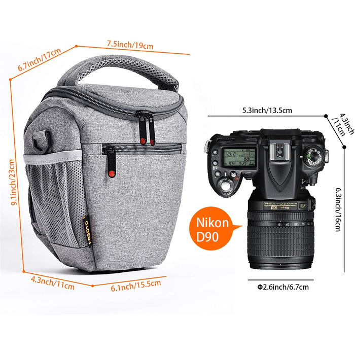 Водонепроникна сумка для камери FOSOTO з дощовиком: DSLR/SLR, Canon, Sony, Nikon, Fujifilm, сіра