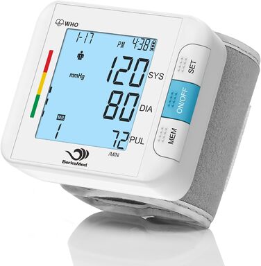 Тонометр на зап'ясті автоматичний, 2 x 99 комірок пам'яті, великий LED дисплей з визначенням аритмії, точне вимірювання, контроль положення манжети (білий)