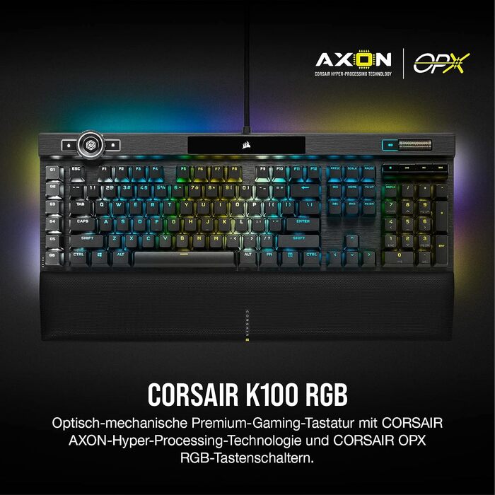 Механічна ігрова клавіатура Corsair K100 RGB з клавішами Cherry MX Low Profile, Bluetooth, сумісна з iCUE, QWERTZ DE, чорна