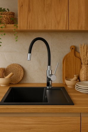 Кухонний змішувач Granite Sink, чорний з сріблом