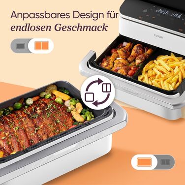 Фритюрниця COSORI Dual Blaze TwinFry 10L з 2 камерами, 4 нагрівальними елементами та регулюванням температури до 240°C (кремово-білий)