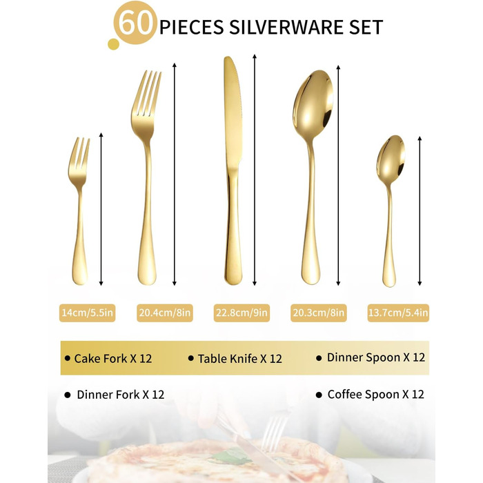 Набір столових приборів на 12 осіб, 60 предметів, чорний, з нержавіючої сталі, блискучий, для посудомийної машини, елегантний, з ножем, виделкою, ложкою, для дому, вечірки, ресторану
