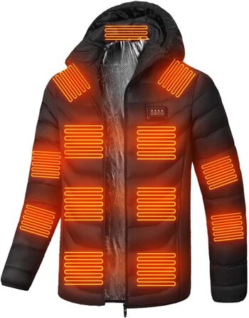 Обогрівальна куртка для чоловіків та жінок з капюшоном, тепла куртка-пуховик, зимова куртка для активного відпочинку, полювання, мотоциклів, кемпінгу, чорного кольору, XL