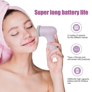 MyCarbon Electric Facial Cleansing Brush - IPX7 Waterproof, Rechargeable with USB Battery & 2x 360° Brush Heads for All Skin Types - Exfoliation & Deep Cleaning