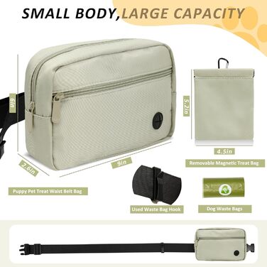 Сумка для собак з карабіном, сумка для дресирування цуценят з відділенням для ласощів та контейнером для відходів, зручна сумка для перенесення їжі та приналежностей для тварин з регульованим поясом (HoneyDew)