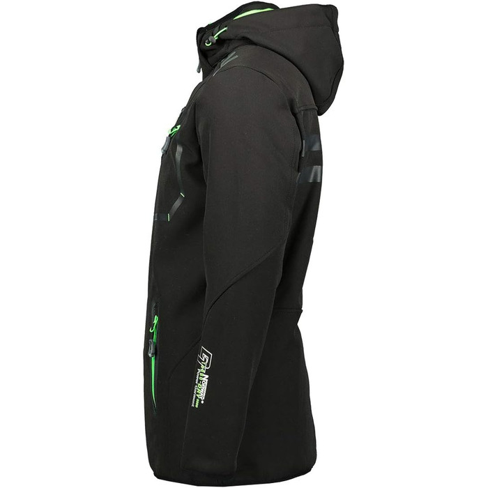Чоловіча водонепроникна куртка Softshell Geographical Norway Royaute — дихаюча тактична вітрівка з капюшоном для зими та активного відпочинку (Black_Green, L)
