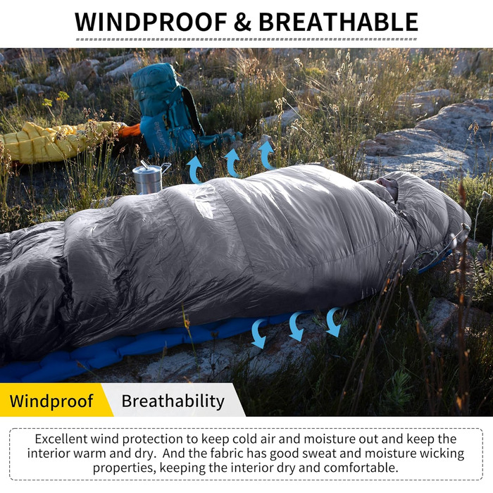 Спальний мішок Naturehike 4 сезони, Mumienschlafsack, зимовий, водовідштовхуючий, компактний, для кемпінгу, подорожей, відпочинку на природі (сірий L)