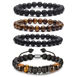 Чоловічий браслет з кульок, набір 4 шт., 6/8 мм, браслет з обсидіану, подарунок для батька, друга, брата, ручної роботи