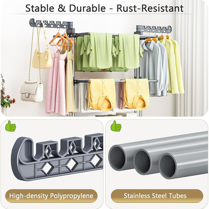 Сушарка для білизни 4-ярусна великої місткості з роликами, стабільна з нержавіючої сталі, для дому/на вулицю, сірого та чорного кольорів