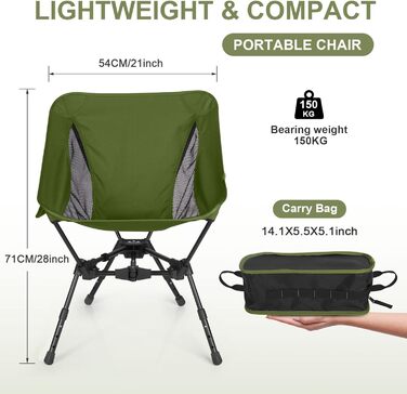 Складний туристичний стілець TOPCHANCES, 150 кг, армійний, з кишенею, дихаюча сітка для пікніків та відпочинку на природі