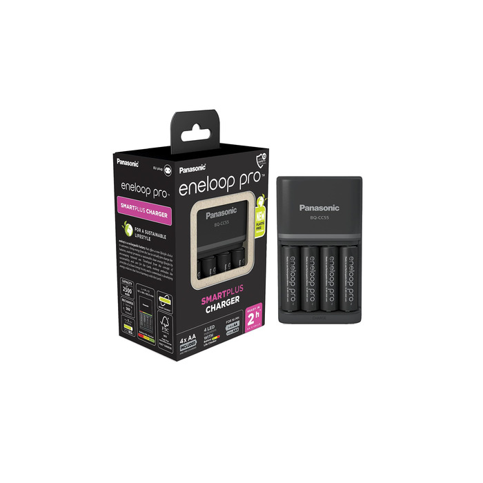 Зарядний пристрій Panasonic Eneloop SmartPlus для AA/AAA Ni-MH акумуляторів + 4 AA акумулятори Eneloop Pro (10 функцій безпеки)