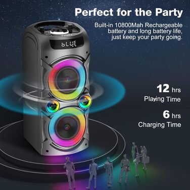 Bluetooth колонка з LED підсвіткою, пультом ДУ, підтримкою TF/USB, записом звуку, для дому та вечірок (чорна)