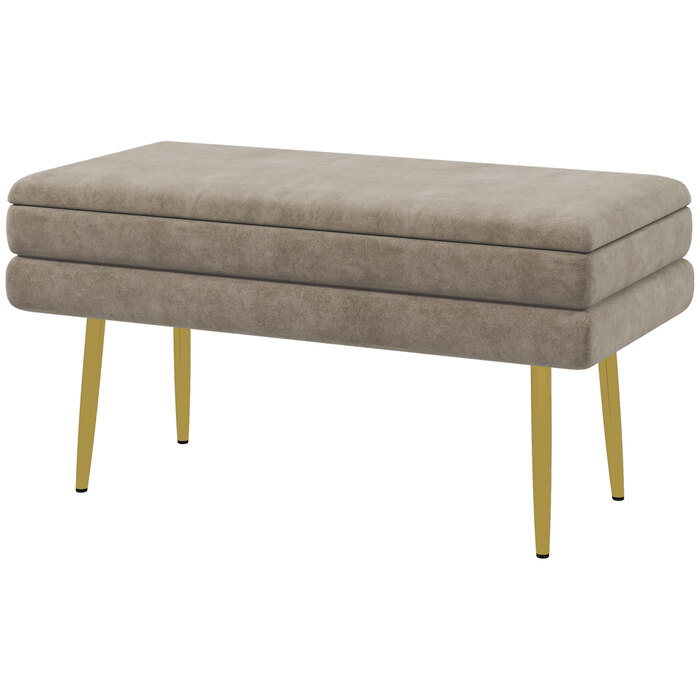 HOMCOM Bench, Upholstered Bench with Storage, Velvet-Look, Bed Bench with Steel Legs, Shoe Bench, Storage Bench for Living Room, Bedroom, Beige, 79.5 x 37.5 x 43 cm | Aosom