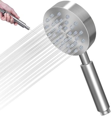 Stainless Steel Shower Head, Water-Saving Showerhead, High-Pressure Shower Head, Handheld Shower Head with Strong Jet, Rain Shower Head for Bathing, Spa, and Tub Cleaning