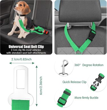 Автомобільний ремінь безпеки для собак, кріплення для тварин у авто, на голову, міцний поводок, шлейка для собак, котів та інших домашніх тварин (зелений)