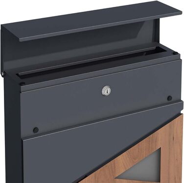 Поштова скринька настінна SCHARTEC SPB-8 антрацит з дерев'яним декором та відділенням для газет, велика, сучасний дизайн