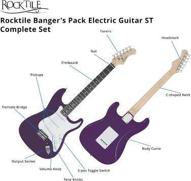 Електрогітара Rocktile Banger's Pack Violett (Комплект: підсилювач, тремоло, чохол, кабель, ремінь, медіатори, запасні струни, навчальний матеріал з CD/DVD)