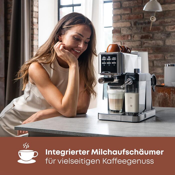 Кавоварка еспресо ProfiCook 2в1 для меленої кави і капсул Nespresso, 20 бар, з молочним резервуаром, еспресо-машина з нержавіючої сталі, PC-ES 1266, модель 2024