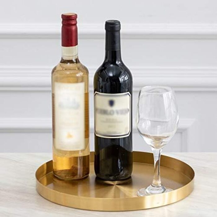 DOKOT Round Stainless Steel Serving Tray Gold, Jewelry and Makeup Organizer/Candle Tray Gold (32 cm)