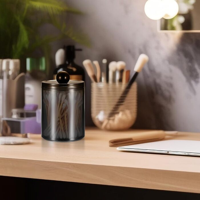 Організатор для косметики Gaomoeny, 3 шт. скляні аптечки для ватних паличок, бавовняних дисків, зубної нитки, косметичних спонжів, шпильок для волосся, чорний колір