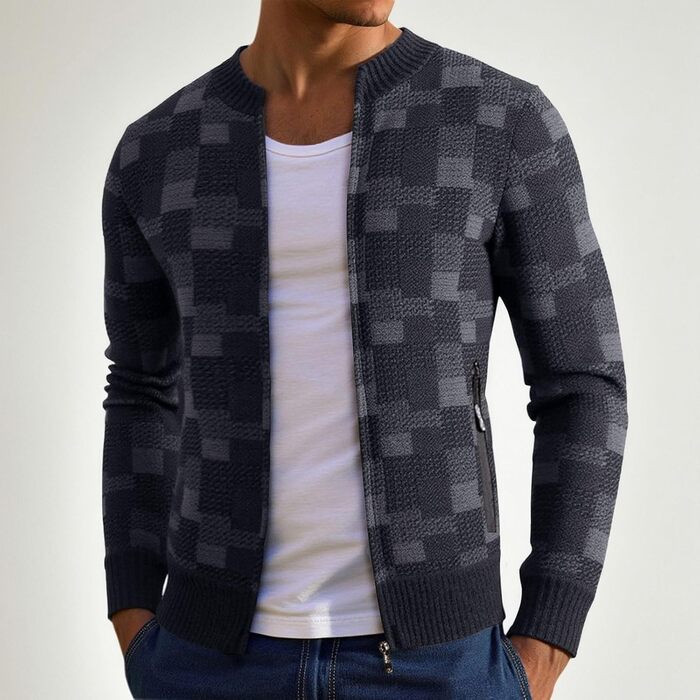 Чоловіча в'язана куртка з кишенями, кардиган з блискавкою Puover, флісова куртка без капюшона, чоловіча спортивна куртка, тепла зимова куртка з в'язаного матеріалу (3XL, темно-синій)