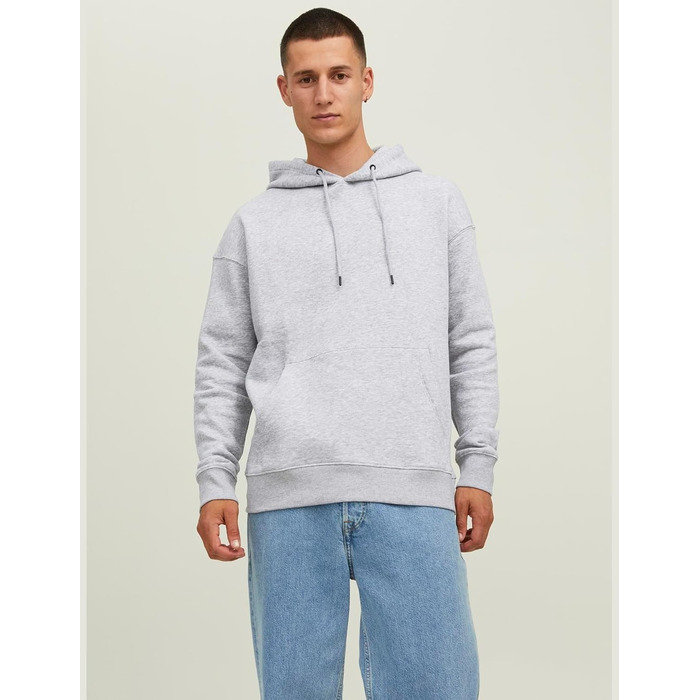 Чоловічий худі Jack & Jones однотонний з капюшоном, світло-сірий меланж, розмір XL