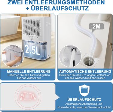 Електричний осушувач повітря 9л/24г, тихий, з дитячим замком та захистом від переливу, автоматичний перезапуск, для спальні, ванної, підвалу та пральні