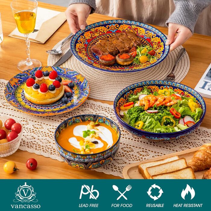 Набір тарілок Vancasso 6 шт. для мюслі, супу, салату, рамену, десерту, пасти, корнфлейкс (6x 840 мл)