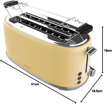 Тостер Cecotec Toaster 2 Scheiben Toast&Taste 1000 Retro Double: 980 Вт, 2 слоти, нержавіюча сталь, регулювання потужності, піддон для крихт, бежевий