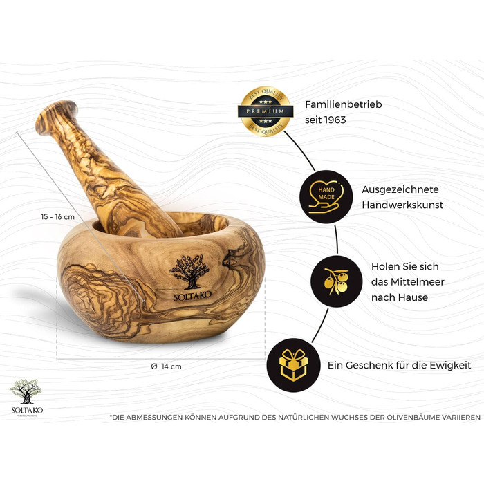 Набір ступки та пестика з оливкового дерева 'The Sicilian Mortar', діаметр 14 см