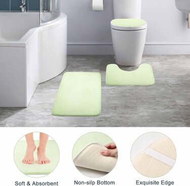 9-Piece Bathroom Accessory Set – Trash Can, Soap Dispenser Set, Soap Dish, Toilet Brush with Holder, Toothbrush Holder, Cup, Tray, Cotton Swab Holder, (Green Bathroom Set + Shower Curtain + Rugs)