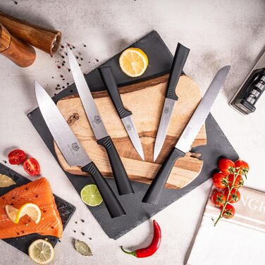 Набір ножів Karl Hausmann 5 предметів: набір ножів та підставка - кухонні ножі з нержавіючої сталі, чорний