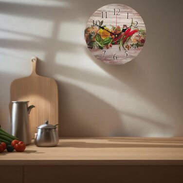 YOAI Wall Clock Kitchen Clock Antique Nostalgia Rustic Country Quartz Silent (No Ticking) Kitchen Clock 30CM / 12 inches (Spices with Chili)
