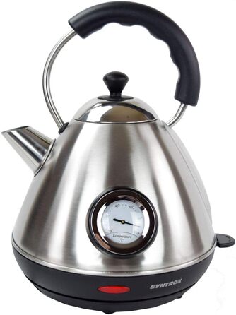 Електрочайник Syntrox Germany WK-2200W-1.7T, 2200 Вт, 1,7 л, нержавіюча сталь, бездротовий, з термометром, 360° поворот, чайник для води та чаю