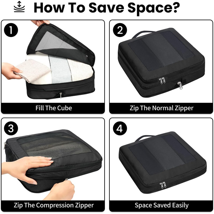 Набір кубиків-органайзерів для подорожей Prezon (6 шт., чорний)