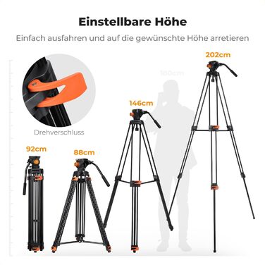 Відеоштатив K&F Concept 202 см з гідравлічною головою та швидкою зміною платформи, посилений тринога для DSLR, відеокамер та дзеркальних камер, навантаження до 8 кг