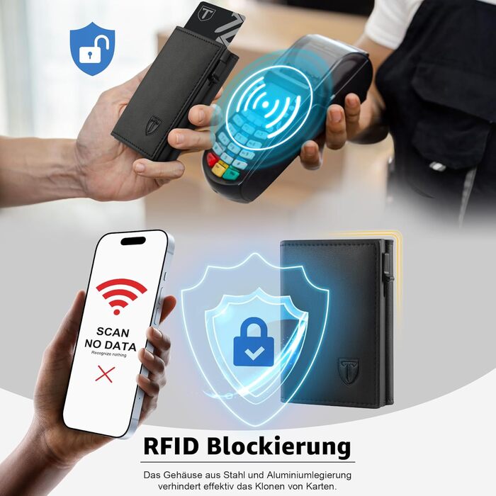 Чоловічий гаманець TENBST з RFID захистом, тонкий з відділенням для монет, на 10 карт, чорний