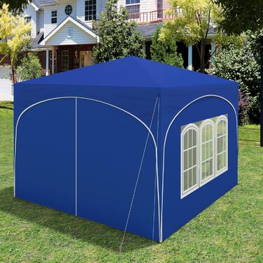 WOLTU Gazebo, Folding Gazebo 3x3 m, with 4 Side Walls, Party Tent Water-Resistant UV Protection 50+, Adjustable Height Garden Gazebo, with Carry Bag, for Outdoor Garden Camping (Blue)