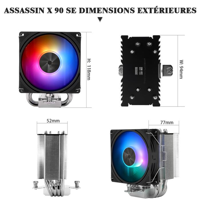 Thermalright Assassin X 90 SE ARGB: Кулер для CPU з 4 тепловими трубками, 92 мм вентилятор, технологія AGHP 4th, сумісний з AMD AM4/AM5/Intel 1700/1150/1151/1200