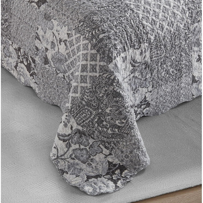 Набір постільної білизни Brilliant Sunshine Grey Heart Love Patchwork (2 шт.) з ковдрою та наволочкою, двостороння, для двоспального ліжка (Queen, сірий)