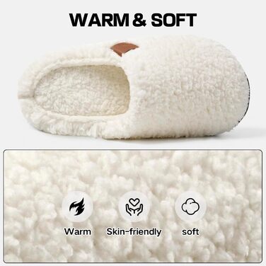 Зимові домашні тапочки для жінок та чоловіків, теплі, з тедді та плюшевим покриттям, комфортні, з м'якою підкладкою, з пам'яті ефекту, антиковзаючі, білі, 38/39 EU
