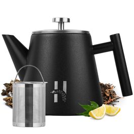 Скляний чайник Hanamura з фільтром, двостінний, чорний, 1000 мл