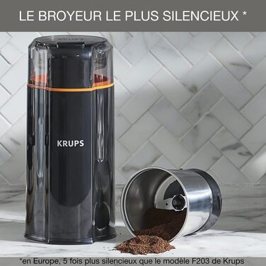 Електрична кавомолка Krups GX3328 Silent Vortex 3-в-1 для кавових зерен, спецій і трав, тиха, знімна чаша, мийка в посудомийці, чорна