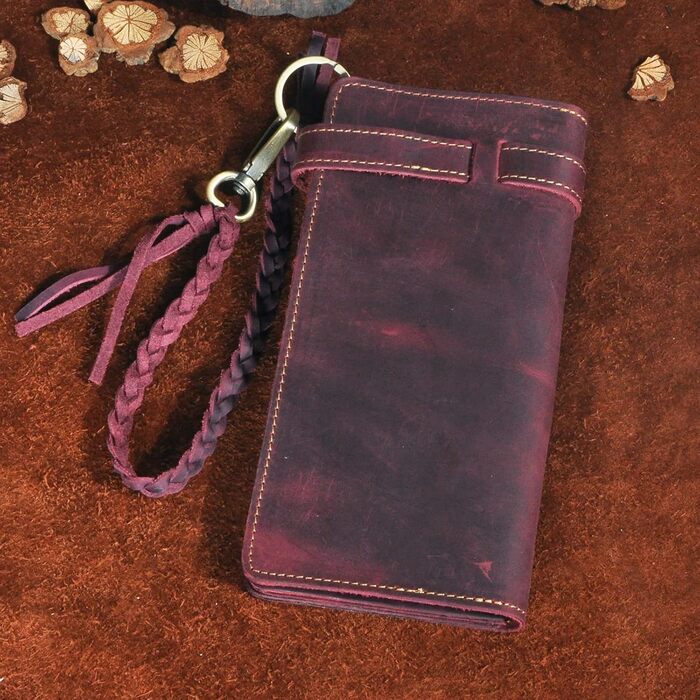 Le'aokuu Men's Genuine Leather Wallet Organizer Double Checkbook Wallet Pattern Commercial Money Clip 3377
