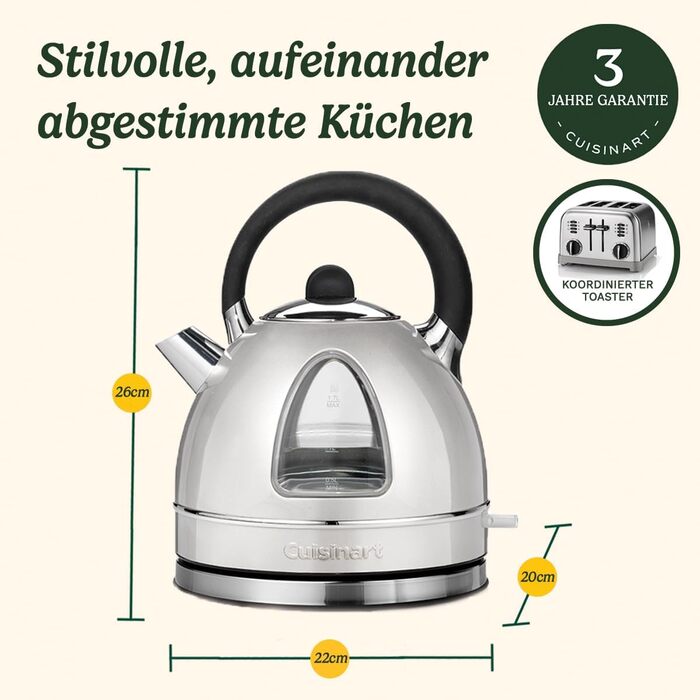 Cuisinart Traditional Kettle | Fast boiling, cordless, quiet, easy pouring | Removable scale filter | 1.7L capacity | Matching toaster available | Pearl 1.7L Traditional Pearl