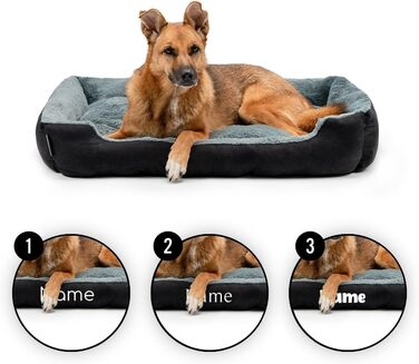 Ліжко для собак Lionto з двостороннім подушкою та неслизьким дном, міцне лежання для собак та котів будь-якого віку, 60x48 см, м'яке собаче ліжко, (Д 90 x Ш 70 x В 20 см (з нанесенням імені), чорний/сірий)